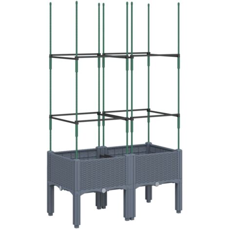 Jardinière bac lit surélevé plantes fleurs terrasse jardin avec treillis 80 x 40 x 142,5 cm PP gris (1/5)