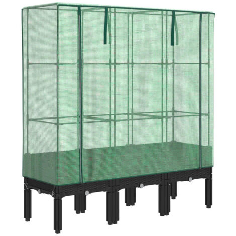 Jardinière bac lit surélevé plantes fleurs terrasse jardin surélevée avec housse aspect rotin 120 x 40 x 140 cm noir (1/5)