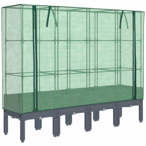 Jardinière bac lit surélevé plantes fleurs terrasse jardin surélevée avec housse aspect rotin 160 x 40 x 140 cm Blue gris (1/5)