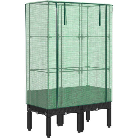 Jardinière bac lit surélevé plantes fleurs terrasse jardin surélevée avec housse aspect rotin 80 x 40 x 140 cm noir (1/5)