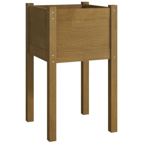Jardinière bac lit surélevé plantes fleurs terrasse jardin d'extérieur 40 x 40 x 70 cm Pin massif marron (1/5)