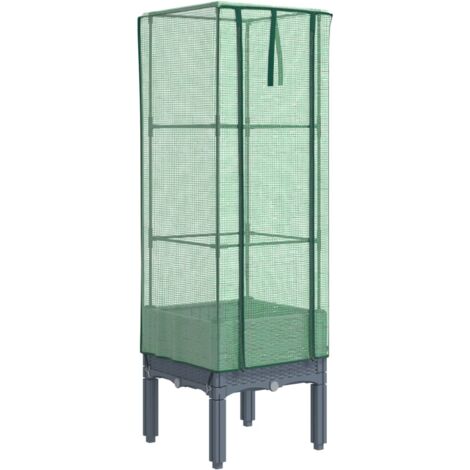 Jardinière bac lit surélevé plantes fleurs terrasse jardin surélevée avec housse aspect rotin 40 x 40 x 140 cm Blue gris (1/5)