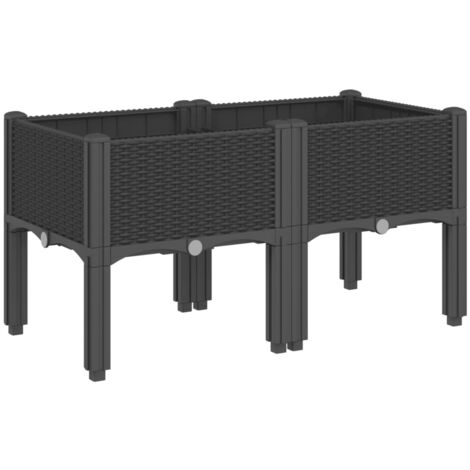 Jardinière bac lit surélevé plantes fleurs terrasse jardin avec pieds 80 x 40 x 42 cm PP noir (1/5)