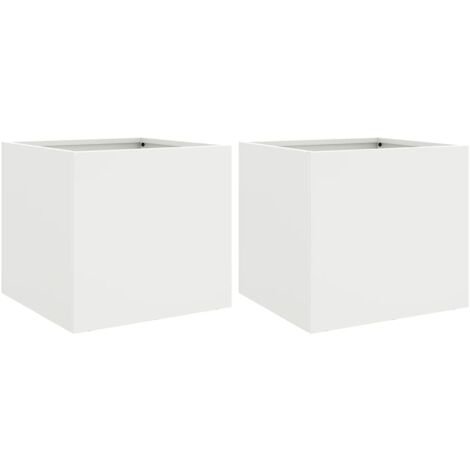 Jardinière bac lit surélevé plantes fleurs jardin terrasses lot de 2 32 x 30 x 29 cm acier blanc (1/5)