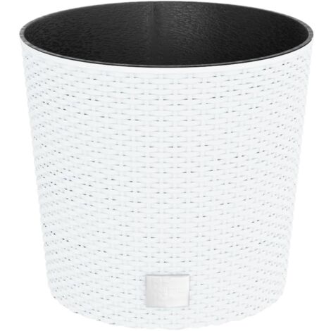Jardinière bac lit surélevé plantes fleurs terrasse jardin et intérieur amovible 15 /15,3 L rotin PP blanc (1/5)
