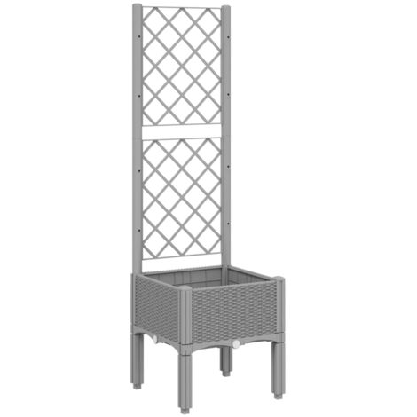 Jardinière bac lit surélevé plantes fleurs terrasse jardin avec treillis clair 40 x 40 x 142 cm PP gris (1/5)