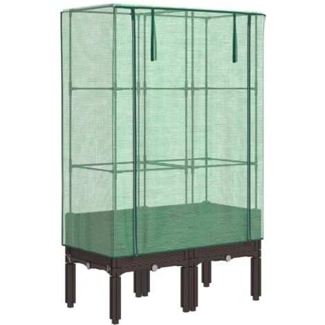 Jardinière bac lit surélevé plantes fleurs terrasse jardin surélevée avec housse aspect rotin 80 x 40 x 140 cm Marron (1/5)