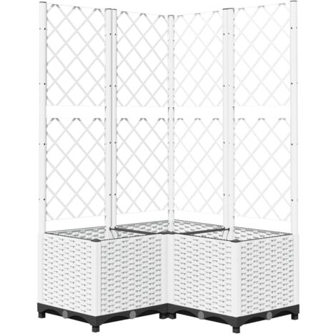 Jardinière bac lit surélevé plantes fleurs terrasse jardin avec treillis 80 x 80 x 136 cm PP blanc (1/5)