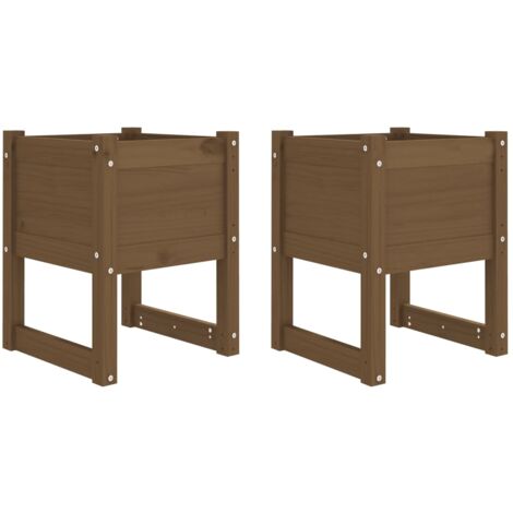 Jardinière bac lit surélevé plantes fleurs jardin terrasses lot de 2 40 x 40 x 52,5 cm bois massif de pin marron (1/5)