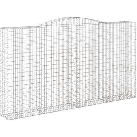 Panier de gabions clôture cage mur de soutènement arqué 400 x 50 x 220/240 cm fer galvanisé Argent (1/4)