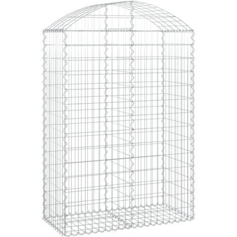 Panier de gabions clôture cage mur de soutènement arqué 100 x 50 x 140/160 cm fer galvanisé Argent (1/4)