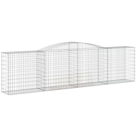 Panier de gabions clôture cage mur de soutènement arqué 400 x 50 x 100/120 cm fer galvanisé Argent (1/4)