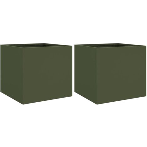 Jardinière bac lit surélevé plantes fleurs jardin terrasses lot de 2 olive 32 x 30 x 29 cm acier vert (1/5)