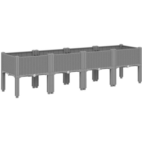 Jardinière bac lit surélevé plantes fleurs terrasse jardin avec pieds clair 160 x 40 x 42 cm PP gris (1/5)