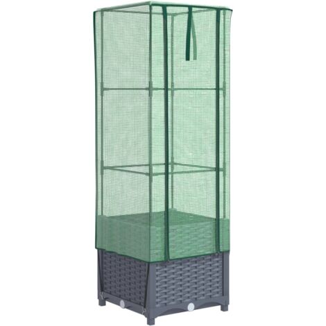 Jardinière bac lit surélevé plantes fleurs terrasse jardin surélevée avec housse aspect rotin 40 x 40 x 139 cm Blue gris (1/5)