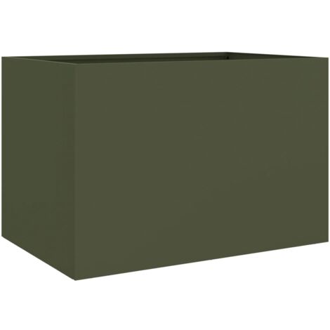 Jardinière bac lit surélevé plantes fleurs terrasse jardin olive 62 x 40 x 39 cm acier vert (1/5)
