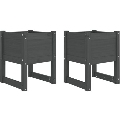 Jardinière bac lit surélevé plantes fleurs jardin terrasses lot de 2 40 x 40 x 52,5 cm bois massif de pin gris (1/5)