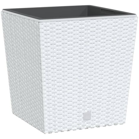 Jardinière bac lit surélevé plantes fleurs terrasse jardin et intérieur amovible 21 /32 L rotin PP blanc (1/5)