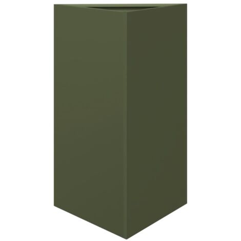 Jardinière bac lit surélevé plantes fleurs terrasse jardin olive triangulaire 50 x 43 x 75 cm acier vert (1/5)