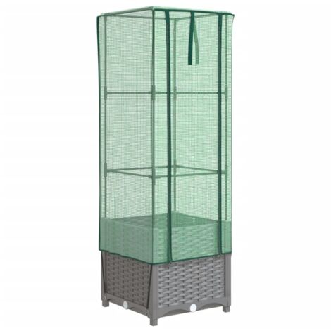 Jardinière bac lit surélevé plantes fleurs terrasse jardin surélevée avec housse aspect rotin 40 x 40 x 139 cm gris clair (1/5)