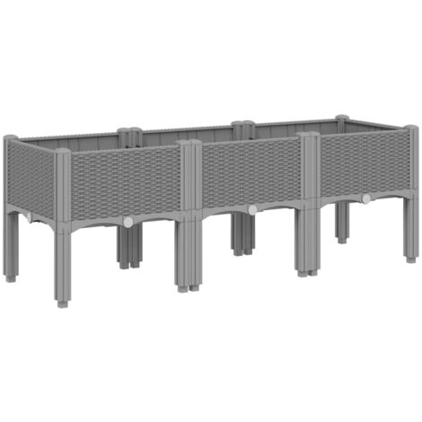 Jardinière bac lit surélevé plantes fleurs terrasse jardin avec pieds clair 120 x 40 x 42 cm PP gris (1/5)