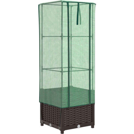 Jardinière bac lit surélevé plantes fleurs terrasse jardin surélevée avec housse aspect rotin 40 x 40 x 139 cm Marron (1/5)