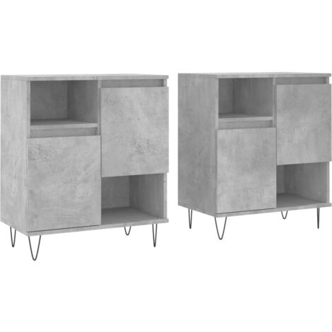 Buffet bahut commode armoire meuble de rangement organisateur cuisine salle de séjour salons lot de 2 bois d'ingénierie gris (1/5)
