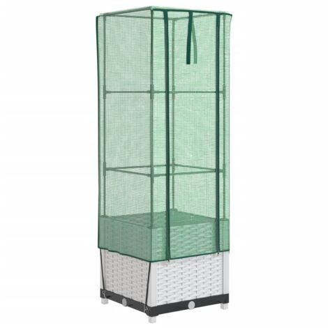 Jardinière bac lit surélevé plantes fleurs terrasse jardin surélevée avec housse aspect rotin 40 x 40 x 139 cm blanc (1/5)