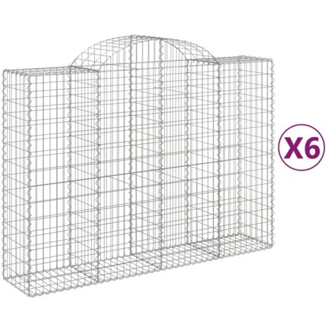 Paniers à gabions clôture cage mur de soutènement arqués 6 pcs 200 x 50 x 140/160 cm fer galvanisé Argent (1/5)