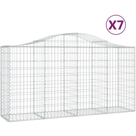 Paniers à gabions clôture cage mur de soutènement arqués 7 pcs 200 x 50 x 100/120 cm fer galvanisé Argent (1/5)