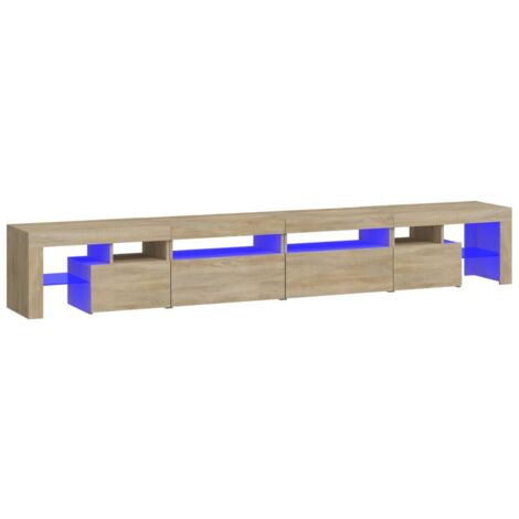 Meuble TV multimédia étagère télévision buffet téléviseur salle à manger salon chambre avec lumières LED chêne sonoma 260 x 36,5 x 40 cm brun (1/5)