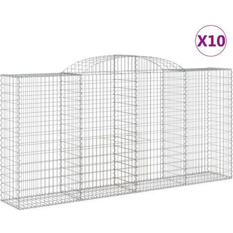 Paniers à gabions clôture cage mur de soutènement arqués 10 pcs 300 x 50 x 140/160 cm fer galvanisé Argent (1/5)
