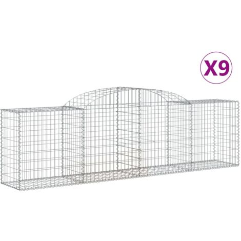 Lot de 9 paniers à gabions clôture cage mur de soutènement arqués 300 x 50 x 80/100 cm fer galvanisé Argent (1/5)