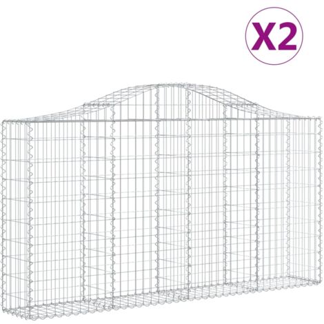 Lot de 2 paniers à gabions clôture cage mur de soutènement arqués 200 x 30 x 100/120 cm fer galvanisé Argent (1/5)