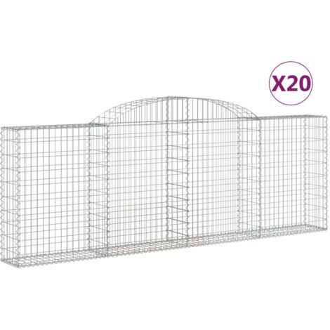 Paniers à gabions clôture cage mur de soutènement arqués 20 pcs 300 x 30 x 100/120 cm fer galvanisé Argent (1/5)