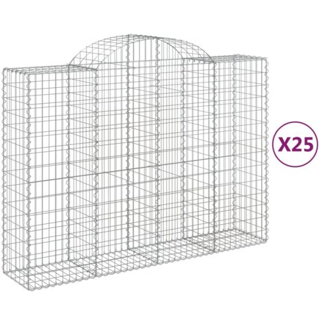 Paniers à gabions clôture cage mur de soutènement arqués 25 pcs 200 x 50 x 140/160 cm fer galvanisé Argent (1/5)