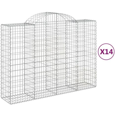 Paniers à gabions clôture cage mur de soutènement arqués 1lot de 4 200 x 50 x 140/160 cm fer galvanisé Argent (1/5)