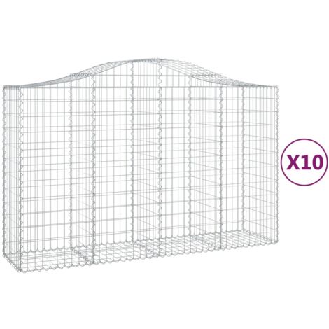 Paniers à gabions clôture cage mur de soutènement arqués 10 pcs 200 x 50 x 120/140 cm fer galvanisé Argent (1/5)