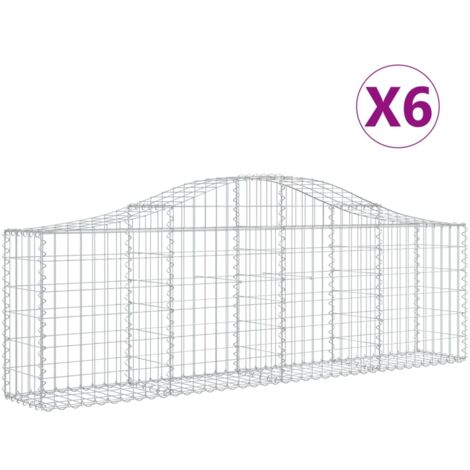 Paniers à gabions clôture cage mur de soutènement arqués 6 pcs 200 x 30 x 60/80 cm fer galvanisé Argent (1/5)
