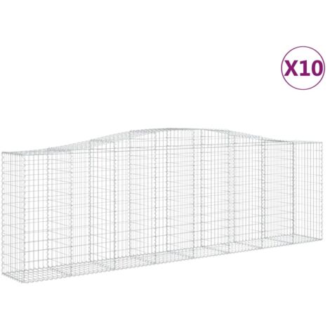 Paniers à gabions clôture cage mur de soutènement arqués 10 pcs 400 x 50 x 120/140 cm fer galvanisé Argent (1/5)