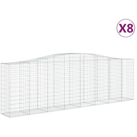 Lot de 8 paniers à gabions clôture cage mur de soutènement arqués 400 x 50 x 120/140 cm fer galvanisé Argent (1/5)