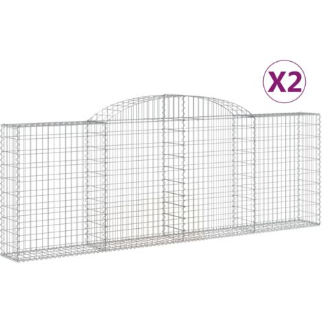 Lot de 2 paniers à gabions clôture cage mur de soutènement arqués 300 x 30 x 100/120 cm fer galvanisé Argent (1/5)