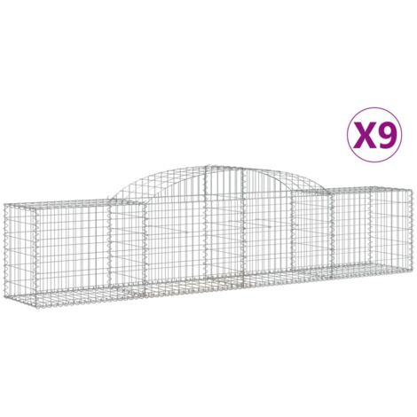 Lot de 9 paniers à gabions clôture cage mur de soutènement arqués 300 x 50 x 60/80 cm fer galvanisé Argent (1/5)