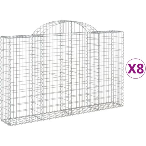 Lot de 8 paniers à gabions clôture cage mur de soutènement arqués 200 x 30 x 120/140 cm fer galvanisé Argent (1/5)