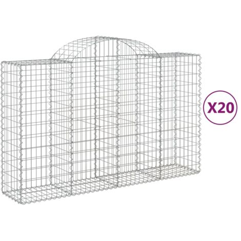 Paniers à gabions clôture cage mur de soutènement arqués 20 pcs 200 x 50 x 120/140 cm fer galvanisé Argent (1/5)