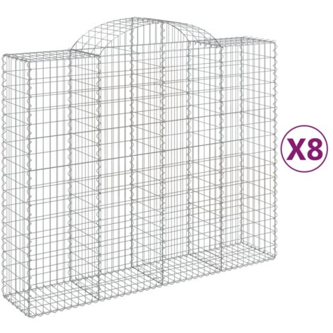 Lot de 8 paniers à gabions clôture cage mur de soutènement arqués 200 x 50 x 160/180 cm fer galvanisé Argent (1/5)