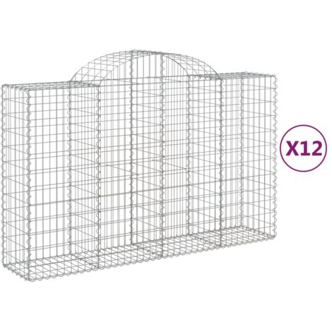 Paniers à gabions clôture cage mur de soutènement arqués 1lot de 2 200 x 50 x 120/140 cm fer galvanisé Argent (1/5)