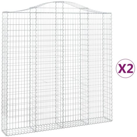 Lot de 2 paniers à gabions clôture cage mur de soutènement arqués 200 x 30 x 200/220 cm fer galvanisé Argent (1/5)