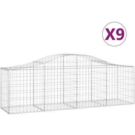 Lot de 9 paniers à gabions clôture cage mur de soutènement arqués 200 x 50 x 60/80 cm fer galvanisé Argent (1/5)