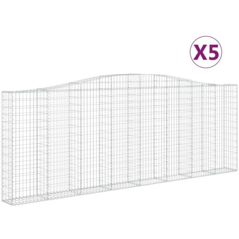 Paniers à gabions clôture cage mur de soutènement arqués 5 pcs 400 x 30 x 140/160 cm fer galvanisé Argent (1/5)